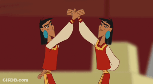 Two Cartoon Characters Are Giving Each Other High Fives GIF