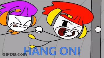 Two Cartoon Characters Are Hanging On A Wall With The Words Hang On GIF