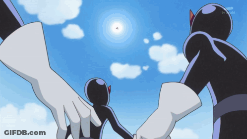 Two Cartoon Characters Are Holding Hands In Front Of A Blue Sky With The Letters Tv Asahi On The Bottom Right GIF
