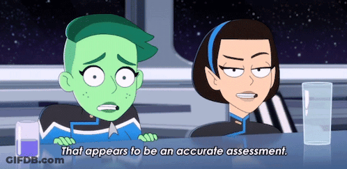 Two Cartoon Characters Sitting At Table GIF