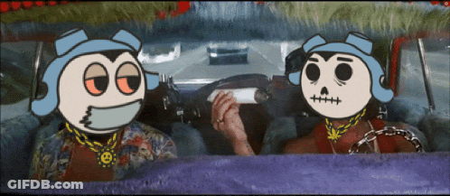 Two Cartoon Characters Are Sitting In A Car And One Is Smoking GIF
