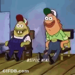 Two Cartoon Characters Are Sitting Next To Each Other On A Wooden Floor . GIF