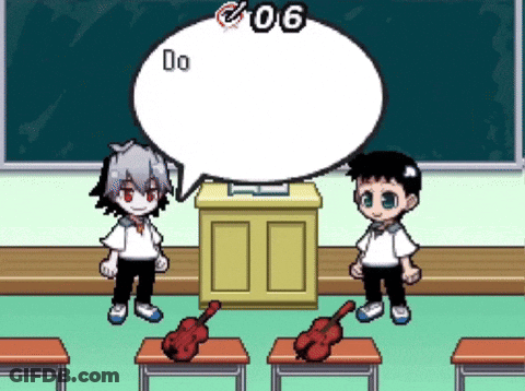 Two Cartoon Characters Are Standing In A Classroom With A Speech Bubble That Says " Do " GIF