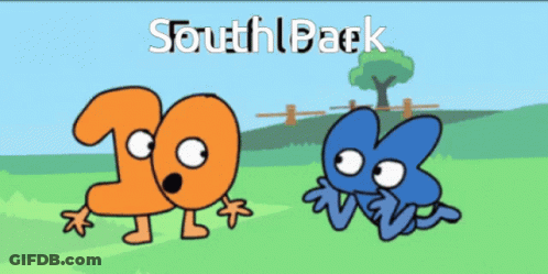 Two Cartoon Characters Are Standing In A Field With The Words South Back Written On The Bottom GIF