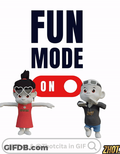Two Cartoon Characters Are Standing Next To A Button That Says Fun Mode On GIF