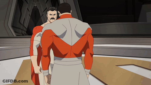Two Cartoon Characters Are Standing Next To Each Other And One Has A Beard GIF