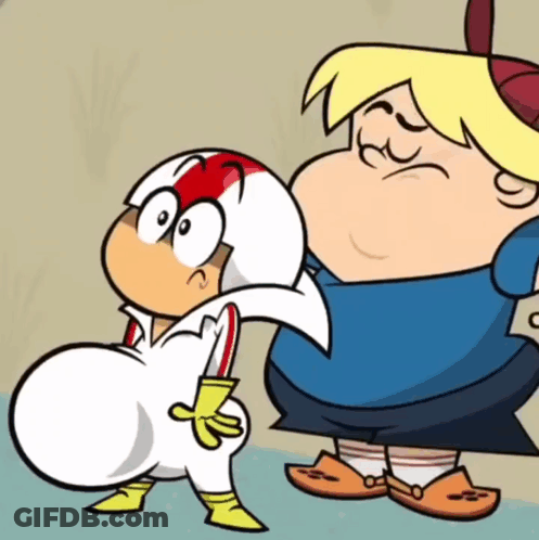 Two Cartoon Characters Are Standing Next To Each Other And One Has A Huge Belly GIF
