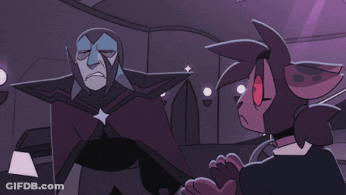 Two Cartoon Characters Are Standing Next To Each Other And One Has A Red Eye GIF