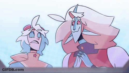 Two Cartoon Characters Are Standing Next To Each Other And One Has A Star On His Shirt GIF