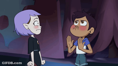 Two Cartoon Characters Are Standing Next To Each Other And One Is Covering Her Nose With Her Hand GIF