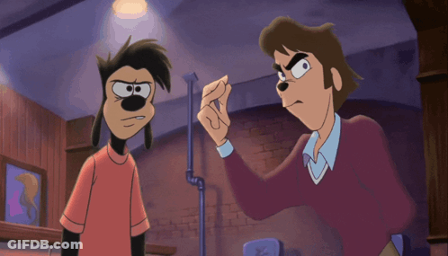 Two Cartoon Characters Are Standing Next To Each Other And One Is Giving The Peace Sign GIF