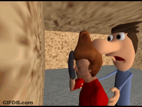 Two Cartoon Characters Standing One Holding Gun GIF
