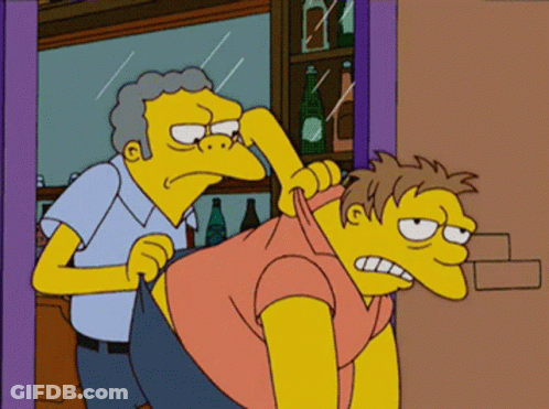 Two Cartoon Characters Are Standing Next To Each Other And One Is Pulling The Other 'S Shirt GIF