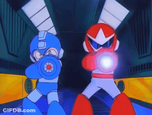 Two Cartoon Characters Are Standing Next To Each Other And One Of Them Has A Flashlight In His Hand GIF