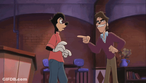 Two Cartoon Characters Are Standing Next To Each Other And One Of Them Is Pointing GIF