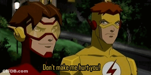 Two Cartoon Characters Are Standing Next To Each Other And One Of Them Is Saying " Don 'T Make Me Hurt You " GIF