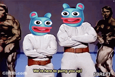 Two Cartoon Characters Are Standing Next To Each Other And One Of Them Says We 'Re Here To Pump You Up ! GIF