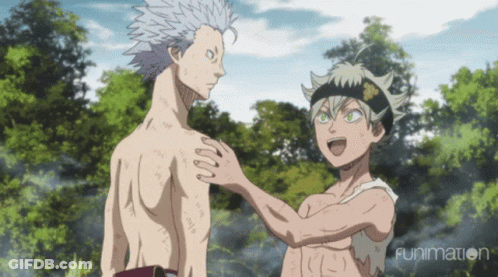 Two Cartoon Characters Are Standing Next To Each Other And The Words Funimation Are On The Bottom Right GIF