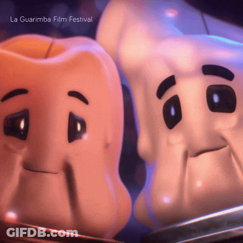 Two Cartoon Characters Are Standing Next To Each Other And The Words La Guarimba Film Festival Are On The Bottom Right GIF