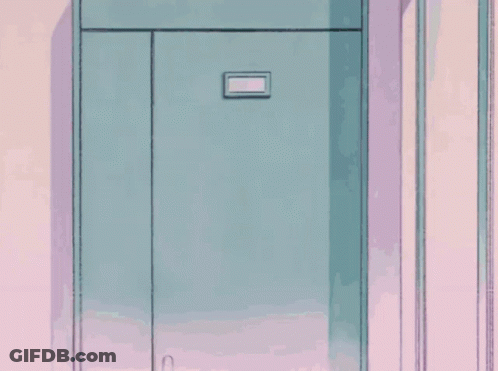 Two Cartoon Characters Are Standing Next To Each Other In Front Of A Blue Door GIF