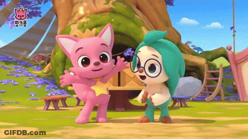 Two Cartoon Characters Are Standing Next To Each Other In Front Of A Tree .. GIF