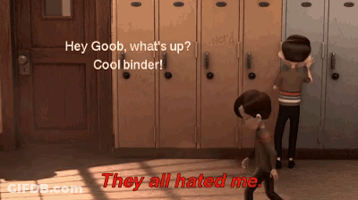 Two Cartoon Characters Are Standing Next To Each Other In Front Of Lockers And They All Hated Me . GIF