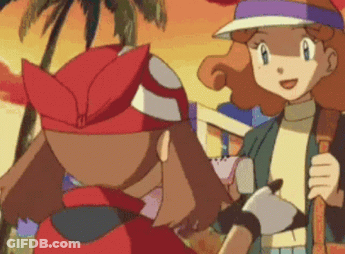 Two Cartoon Characters Standing By Palm Trees GIF