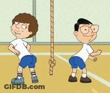Two Cartoon Characters Are Standing Next To Each Other On A Court GIF