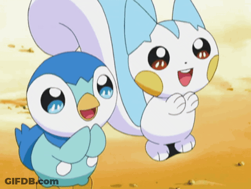 Two Cartoon Characters Are Standing Next To Each Other On A Sandy Beach GIF