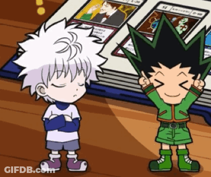 Two Cartoon Characters Are Standing Next To Each Other On A Wooden Floor . GIF