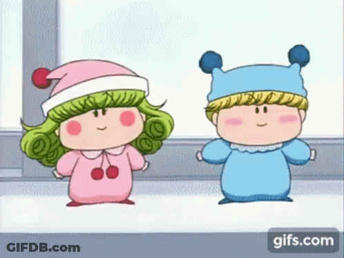 Two Cartoon Characters Are Standing Next To Each Other With A Gifs.com Button In The Corner GIF