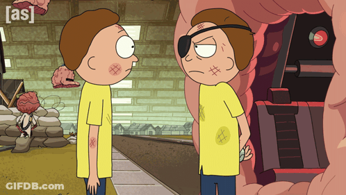 Two Cartoon Characters Are Standing Next To Each Other With A Sign That Says [ As ] In The Background GIF
