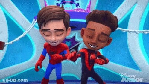 Two Cartoon Characters Are Standing Next To Each Other With Disney Junior Written In The Corner GIF