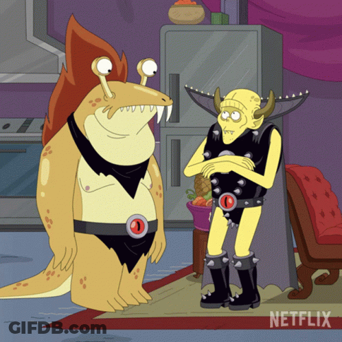 Cartoon Characters Standing Next To Netflix GIF