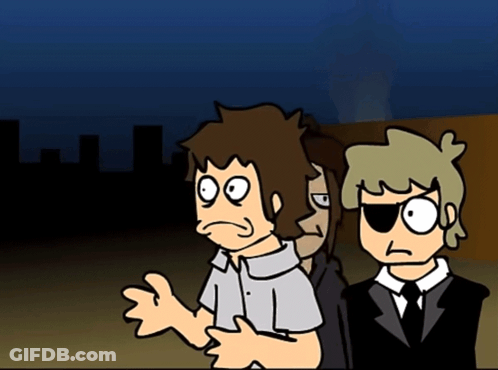Two Cartoon Characters Are Standing Next To Each Other With One Wearing A Black Eye Patch GIF