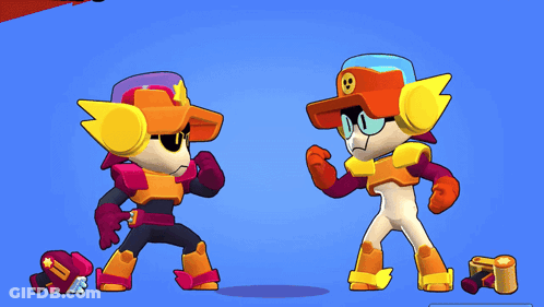 Two Cartoon Characters Are Standing Next To Each Other With One Wearing A Hat With A Smiley Face On It GIF