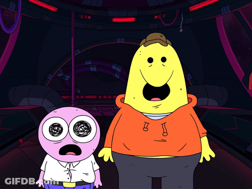 Two Cartoon Characters Are Standing Next To Each Other With One Wearing An Orange Hoodie GIF