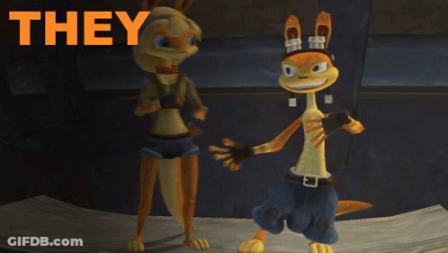 Two Cartoon Characters Are Standing Next To Each Other With The Words And They 'Re Right Below Them GIF