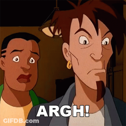 Two Cartoon Characters Are Standing Next To Each Other With The Words Argh On The Bottom GIF