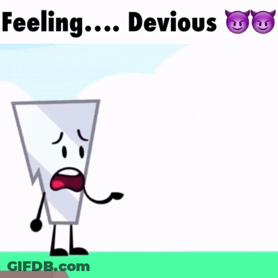 Two Cartoon Characters Are Standing Next To Each Other With The Words Feeling Devious Written Above Them GIF