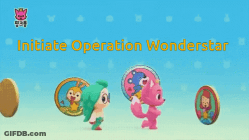 Two Cartoon Characters Are Standing Next To Each Other With The Words Initiate Operation Wonderstar Written Above Them . GIF