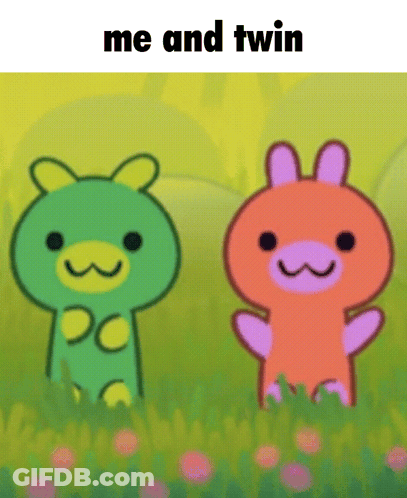 Two Cartoon Characters Are Standing Next To Each Other With The Words Me And Twin Above Them GIF