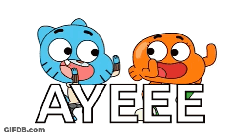 Two Cartoon Characters Are Standing Next To The Word Ayeee GIF