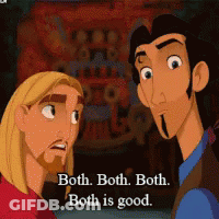 Two Cartoon Characters Are Talking To Each Other And The Words Both Both Both Both Is Good GIF