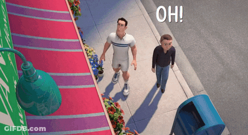 Two Cartoon Characters Are Walking Down A Sidewalk And The Words Oh Are Visible GIF