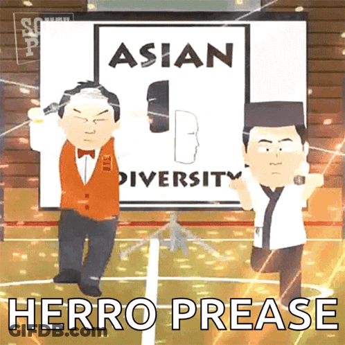 Two Cartoon Characters At Asian Diversity Sign GIF
