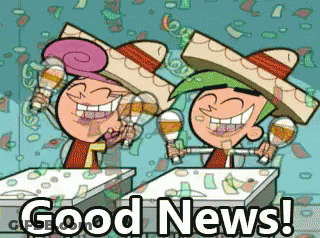 Two Cartoon Characters At Table Saying Good News GIF