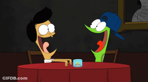 Two Cartoon Characters At Table With Candle GIF