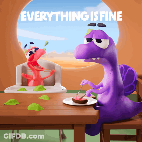 Two Cartoon Characters At Table With Everything Is Fine GIF