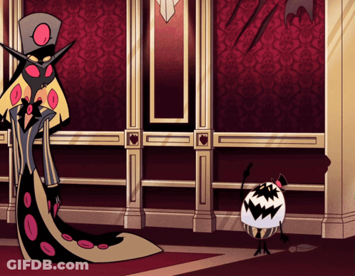 Two Cartoon Characters By Red Wall GIF